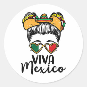 Sticker Rond Viva Mexico Girl Cinco De Mayo Indépendance mexica