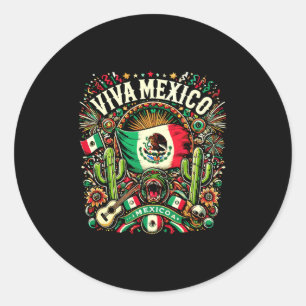 Sticker Rond Viva Mexique Fête de l'Indépendance Drapeau mexica