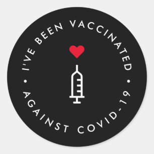 Sticker Rond Vive 19 vaccinée   Coeur rouge noir moderne