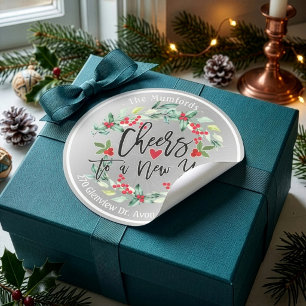 Sticker Rond Vive la nouvelle année Joyeux Noël Adresse florale