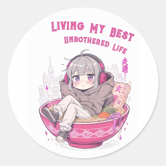 Sticker Rond Vivre ma meilleure vie insouciante (Devant)