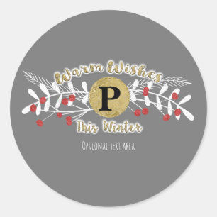 Sticker Rond Vœux chaleureux Noël rustique hivernal des Fêtes
