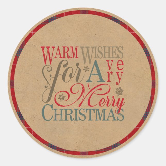 Sticker Rond Voeux Chauds Kraft & Tartan Rouge/Vert ID589 (Devant)