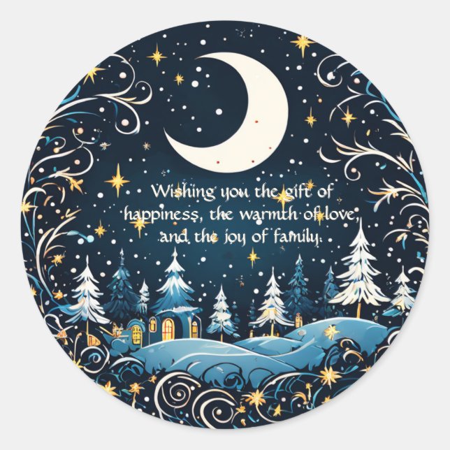 Sticker Rond Vœux de Noël fantaisistes personnalisables (Devant)