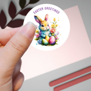 Sticker Rond Vœux de Pâques Lapin Peint Personnalisé