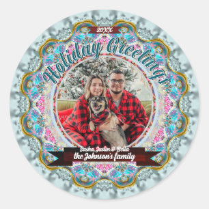 Sticker Rond Vœux de vacances de conte de fées Photo personnali