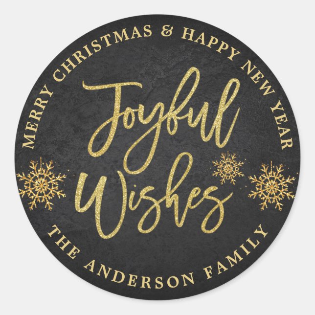 Sticker Rond Voeux Joyeux Chalkboard & Faux Gold Holiday (Devant)