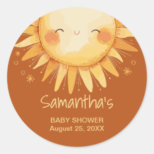 Sticker Rond Voici la carte de boîtier du baby shower Sun Boho