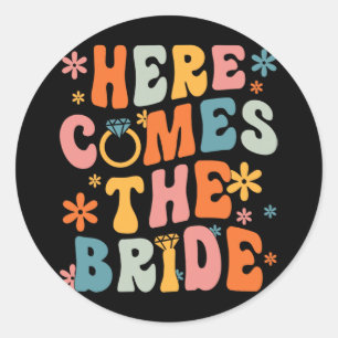 Sticker Rond Voici La Mariée Super Retro Mat Bachelorette