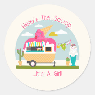 Sticker Rond Voici le Baby shower de la fille de la crème glacé