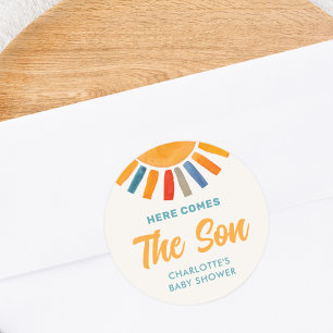 Sticker Rond Voici Le Baby shower Fils