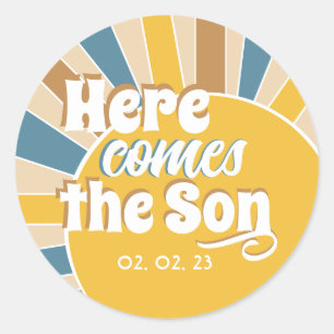 Sticker Rond Voici le Baby shower Son