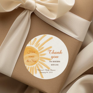 Sticker Rond Voici le Baby shower Son Rayon Jaune Sunshine
