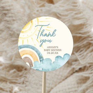 Sticker Rond Voici Le Baby shower Son Retro