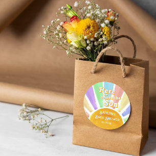 Sticker Rond Voici Le Baby shower Son Retro Boys