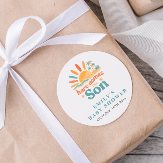 Sticker Rond Voici Le Fils Été Bébé Garçon Douche (Créateur téléchargé)