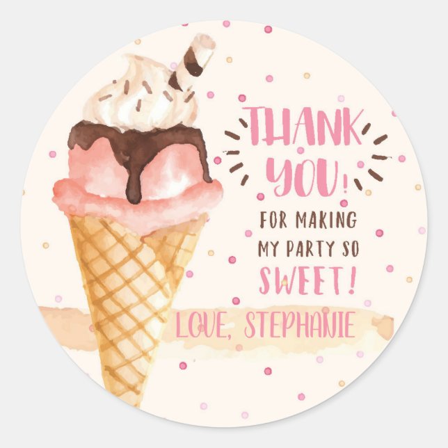 Sticker Rond Voici le Merci de fête d'anniversaire de la crème  (Devant)