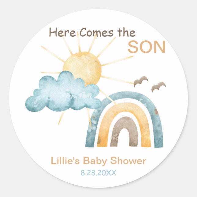 Sticker Rond Voici Les Plaques De Papier Son Baby shower (Devant)