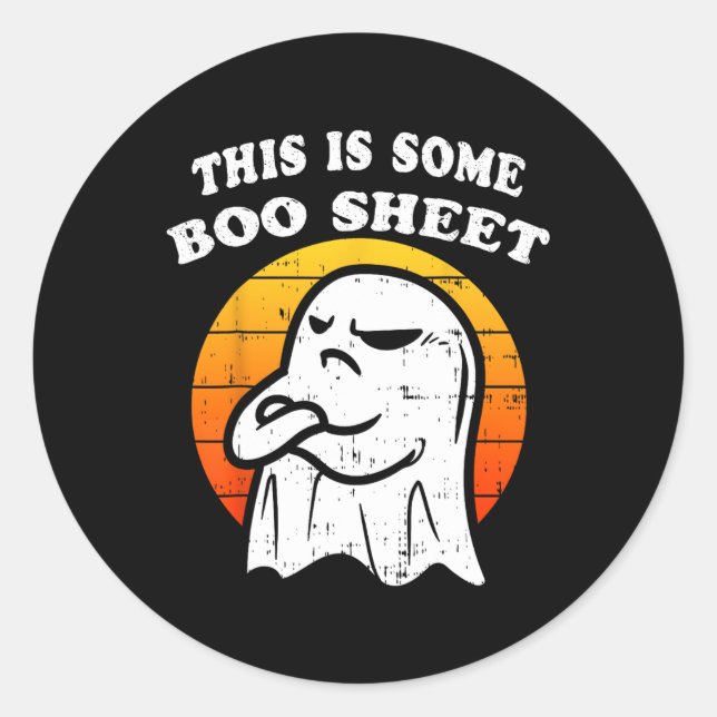 Sticker Rond Voici un peu de Bosheet Ghost Retro Funny Hallowee (Devant)
