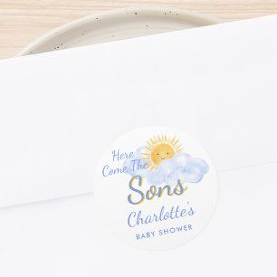 Sticker Rond Voici venir les jumeaux Fête bébé pour garçons jum