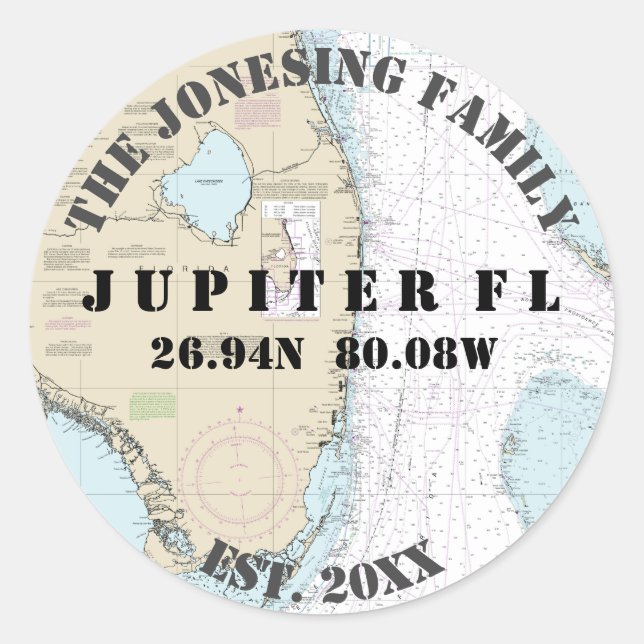 Sticker Rond Voiliers d'enveloppes nautiques de Floride du Sud (Devant)