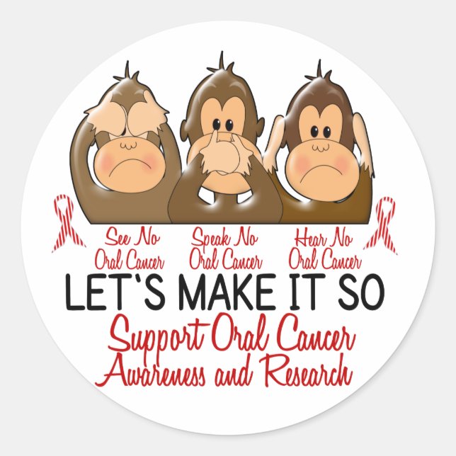 Sticker Rond Voir Parler Entendre Aucun Cancer Oral 2 (Devant)