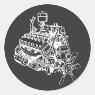 Sticker Rond voiture automobile v 12 moteur illustration art