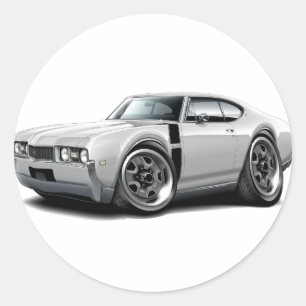 Sticker Rond Voiture blanche-noire 1968 442 ans