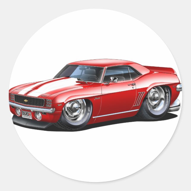 Sticker Rond Voiture Camaro Rouge-Blanc 1969 (Devant)