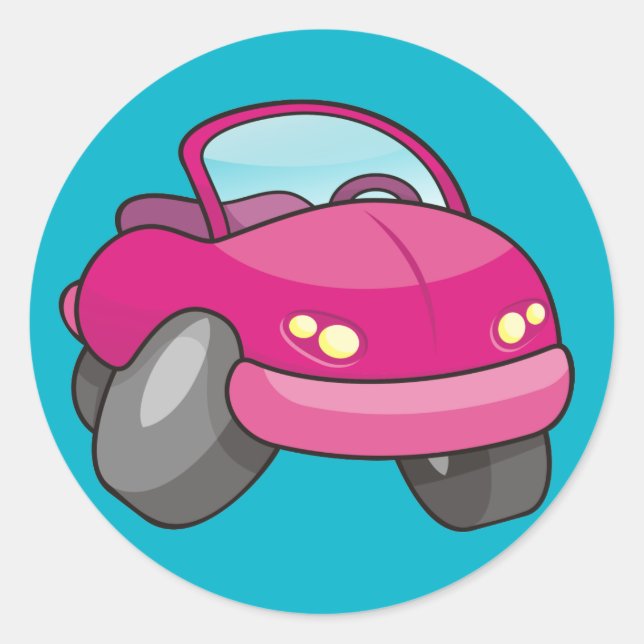 Sticker Rond Voiture Carton Rose (Devant)