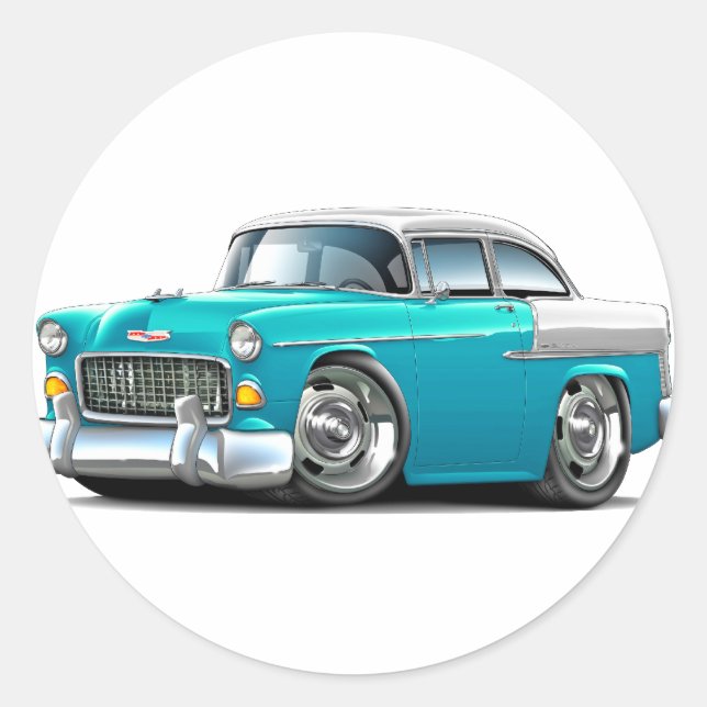 Sticker Rond Voiture Chevy Belair Turquoise-White 1955 (Devant)