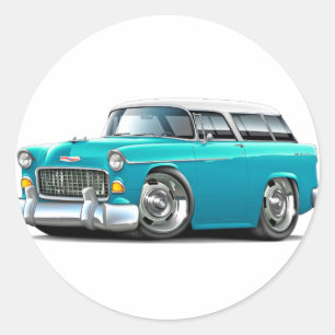 Sticker Rond Voiture Chevy Nomad Turquoise-White 1955