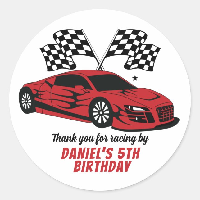 Sticker Rond Voiture de course rouge pour enfants garçons fête  (Devant)