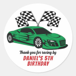 Sticker Rond Voiture de course verte pour enfants garçons fête