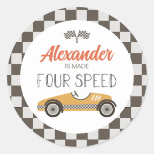 Sticker Rond Voiture de course vintage fait QUATRE Speed Annive
