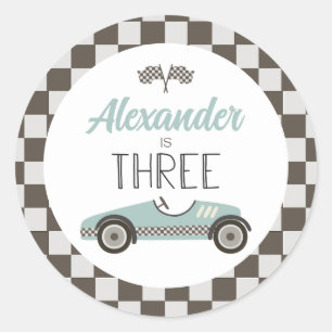 Sticker Rond Voiture de course vintage trois anniversaire