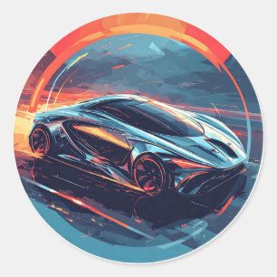 Sticker Rond Voiture de sport classique à grande vitesse