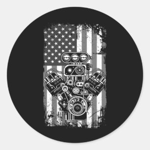 Sticker Rond Voiture Musclée Vintage Piston Drapeau Américain D