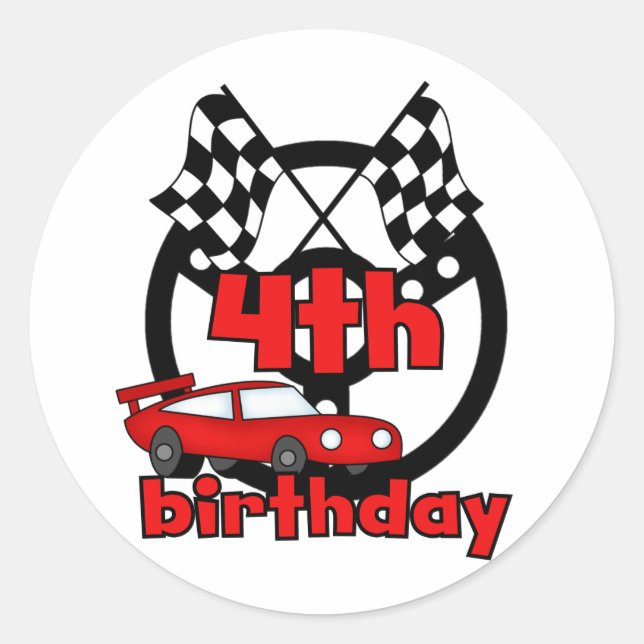 Sticker Rond Voiture Racing 4e Anniversaire Tshirts et cadeaux (Devant)