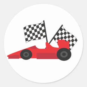 Sticker Rond Voiture Red Race avec drapeaux À damiers