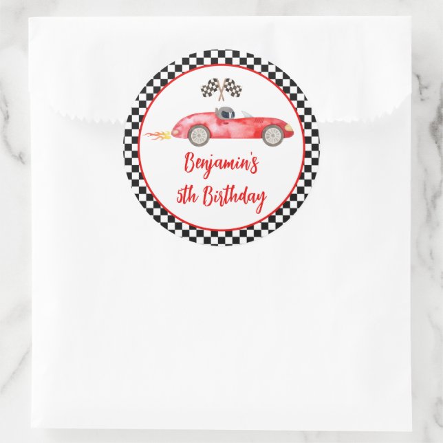 Sticker Rond Voiture Rouge moderne Anniversaire (Sac)