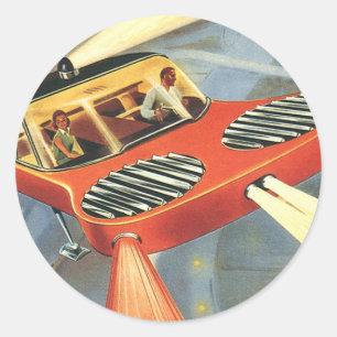 Sticker Rond Voiture volante futuriste de science-fiction vinta