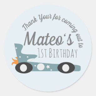 Sticker Rond Voitures de course rétro Moon Stars Premier annive