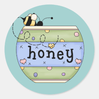 Sticker Rond Vol d'abeilles à partir d'un pot de miel