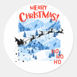 Sticker Rond Vol de traîneau de Noël Joyeux Noël