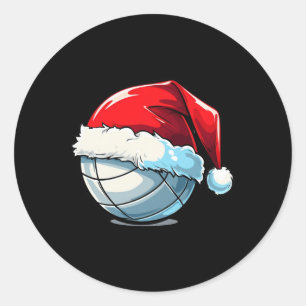 Sticker Rond Volley-ball Noël Santa Hat Funny Volleyball Lo