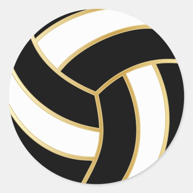 Sticker Rond Volley-ball noir, or et blanc (Devant)
