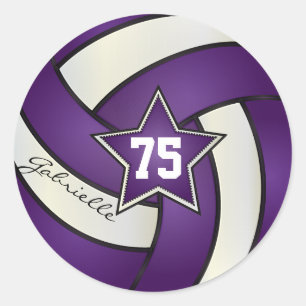Sticker Rond Volley violet et blanc Nom et numéro do-it-yours