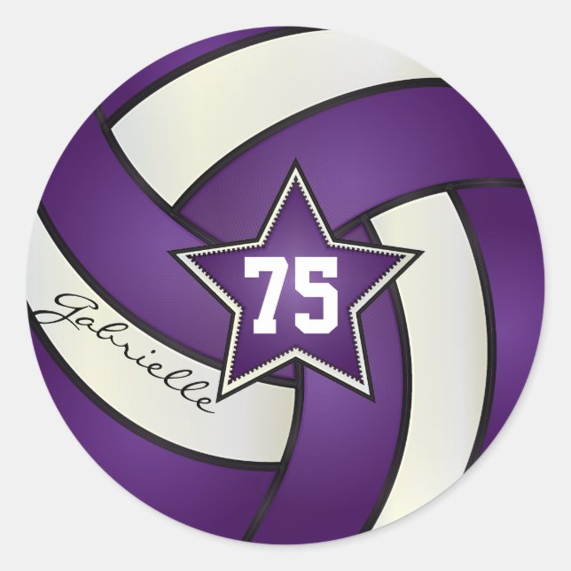 Sticker Rond Volley violet et blanc | Nom et numéro do-it-yours (Devant)