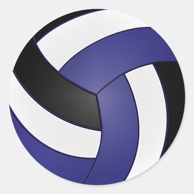 Sticker Rond Volleyball Bleu foncé, Blanc et Noir (Devant)